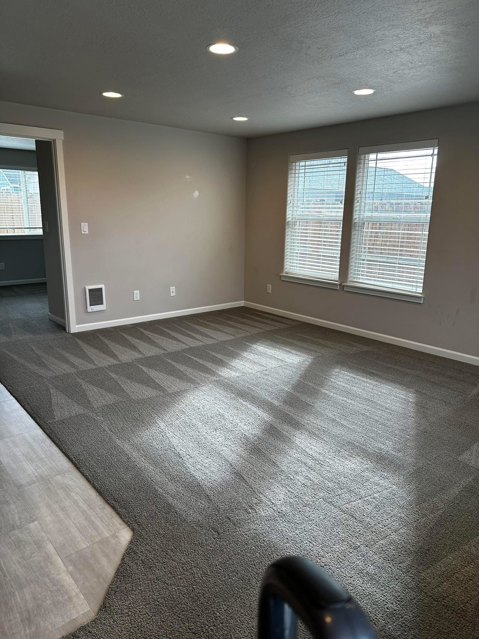 Clean vacuumed bedroom with fresh carpets